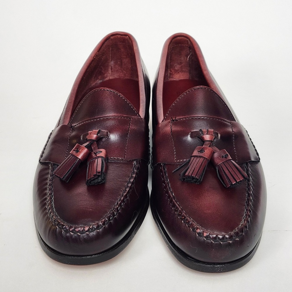 Vintage 90s Lands End Oxblood Leather Tassel Loafers Preppy Ivy USA 11 W 440358 - Picture 2 of 11